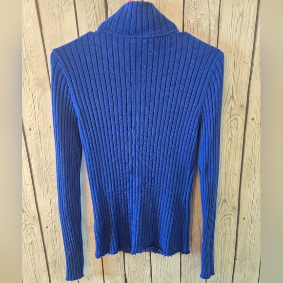J McLaughlin Ribbed Zip Front Sweater Blue Cotton Modal Stretch Size Small - Picture 2 of 6